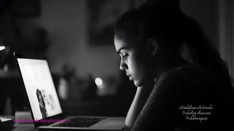 Mâini ținând un telefon în întuneric, ezitând să apeleze un psiholog, simbolizând frica de a cere ajutor emoțional.