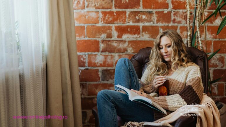 Un fotoliu confortabil într-un spațiu liniștit, reprezentând singurătatea asumată și vindecarea emoțională.